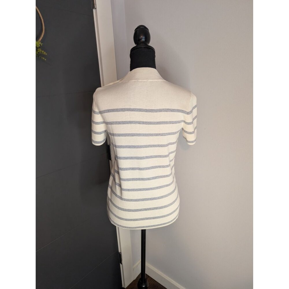 Talbots Petite Metallic Striped Short-Sleeve Sweater With Button Shoulder - SP - Picture 3 of 6